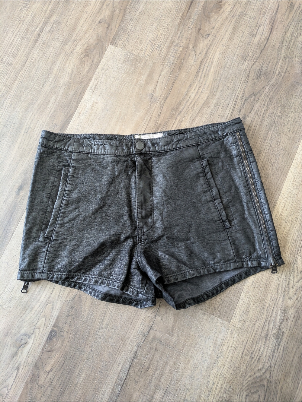 Free People Black High-Waist Faux-Leather Shorts with Side Zips Sz 10